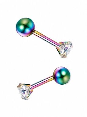 Rainbow Oil Slick Iridescent CZ Cartilage Stud Earrings 20G 2mm
